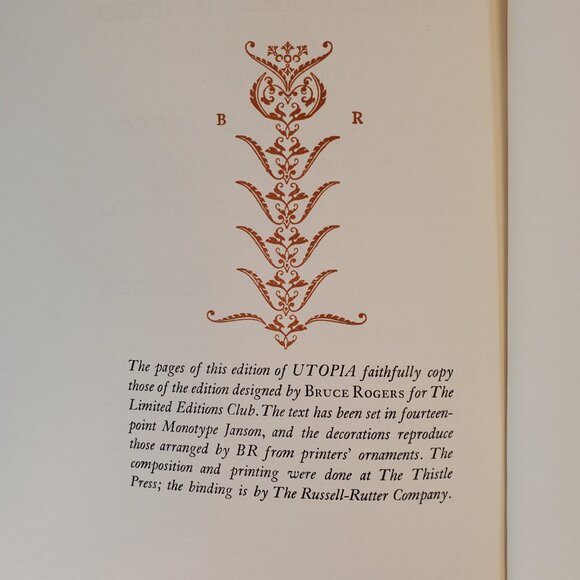 VTG Book "UTOPIA" by Sir Thomas More and Ralph Robynson. Heritage Press 1935 - Picture 8 of 15
